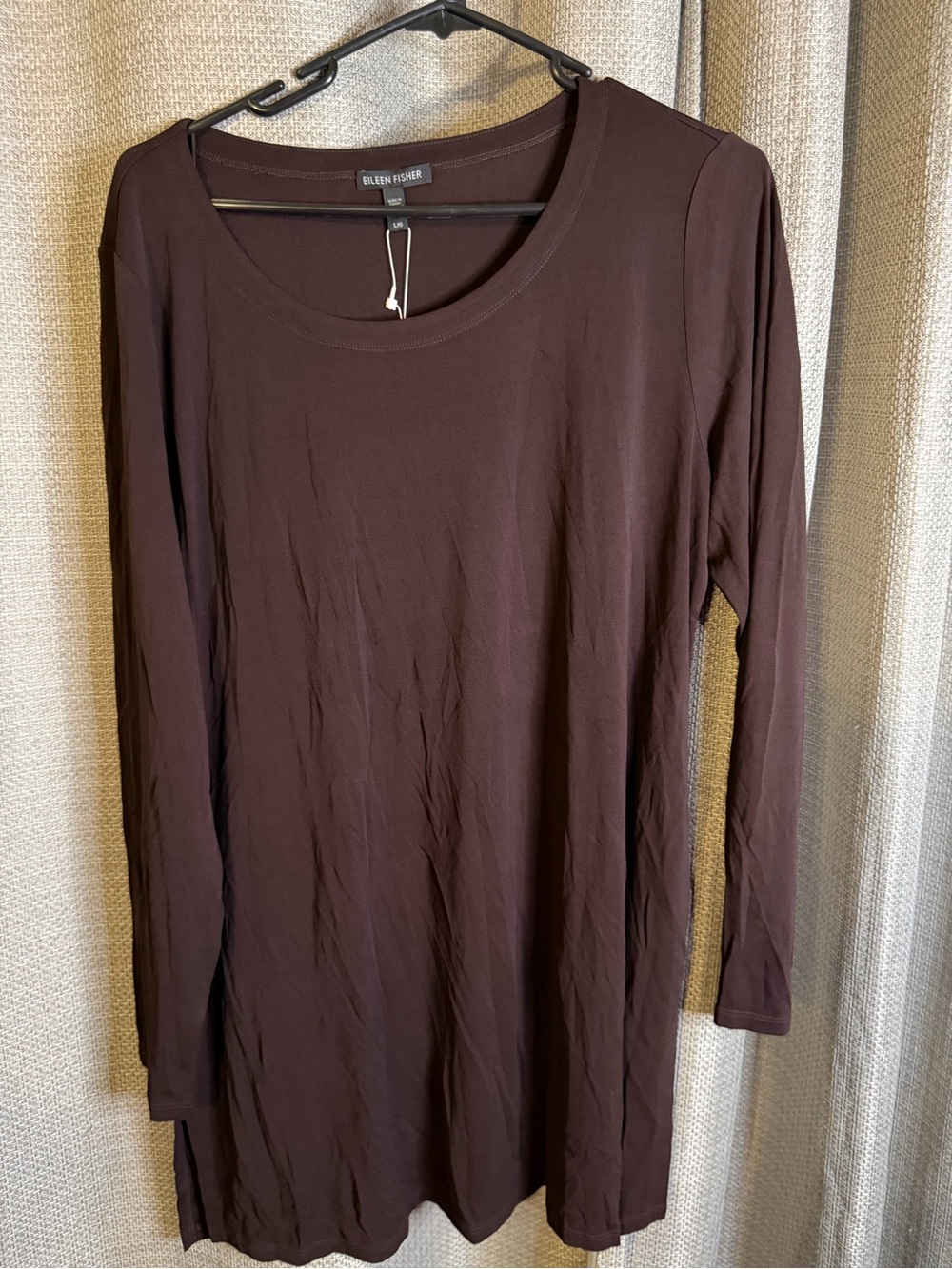 Eileen Fisher Brown Long Sleeve Scoop Neck Tunic - Picture 5 of 6
